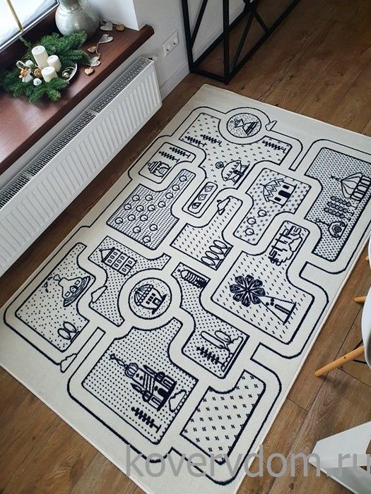Детский монохромный ковер с дорогами PLANET крем-темно-синий
