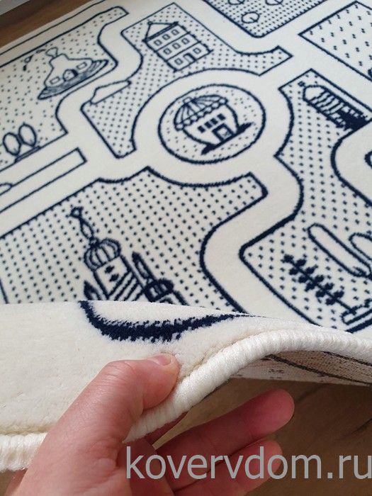 Детский монохромный ковер с дорогами PLANET крем-темно-синий